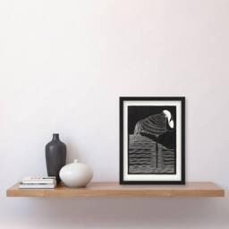 Artery8 Samuel J De Mesquita Framed Wall Art Stylised White Necked Crane in Black - Size: A4 - thumbnail 2