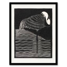 Artery8 Samuel J De Mesquita Framed Wall Art Stylised White Necked Crane in Black - Size: A4 - thumbnail 1