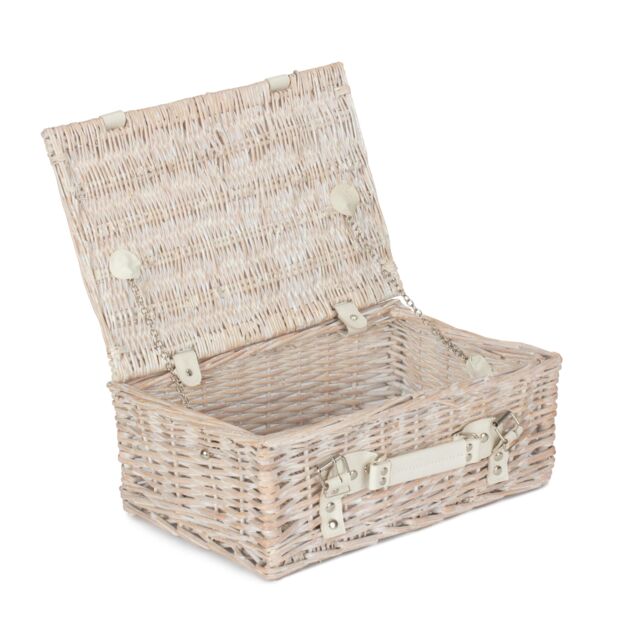 Red Hamper Wicker 35cm White Wash Empty Picnic Basket - image 1