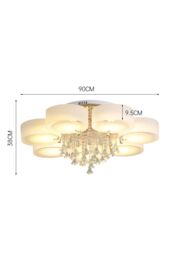 Living and Home Crystal Droplet Fabric Shade Flush Mount Ceiling Light in White - thumbnail 6