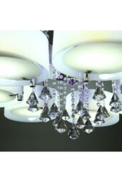 Living and Home Crystal Droplet Fabric Shade Flush Mount Ceiling Light in White - thumbnail 4