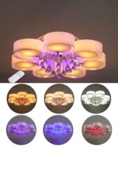 Living and Home Crystal Droplet Fabric Shade Flush Mount Ceiling Light in White - thumbnail 5
