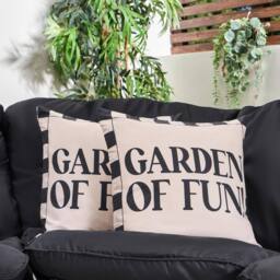 OHS 2 x Garden of Fun Slogan Garden Cushion Covers Outdoor Water Resistant in Cream - Size: 45 cm x 45 cm - thumbnail 1