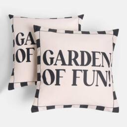 OHS 2 x Garden of Fun Slogan Garden Cushion Covers Outdoor Water Resistant in Cream - Size: 45 cm x 45 cm - thumbnail 3