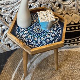 Hartsmede Handmade Hexagonal Side Table Marrakesh in Blue - thumbnail 1