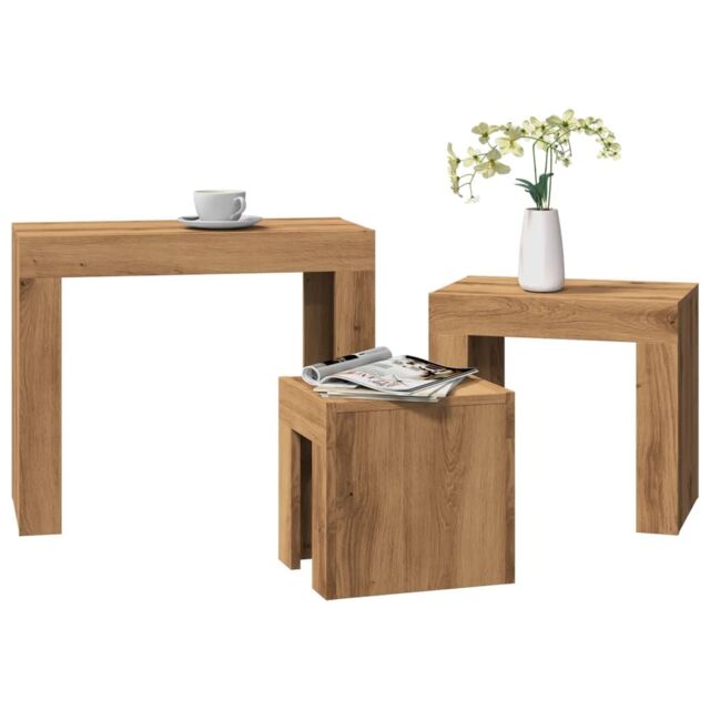 Berkfield Home Nesting Coffee Tables 3 pcs Artisian Oak Engineered Wood in Brown - image 1
