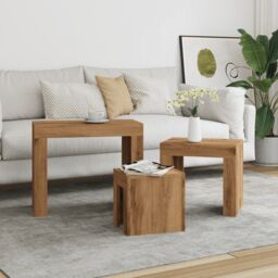 Berkfield Home Nesting Coffee Tables 3 pcs Artisian Oak Engineered Wood in Brown - thumbnail 3