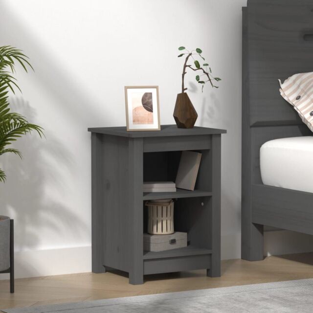 Berkfield Home Bedside Cabinet Grey 40x35x55 cm Solid Wood Pine - Size: 40 x 35 x 55 cm - image 1