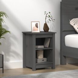 Berkfield Home Bedside Cabinet Grey 40x35x55 cm Solid Wood Pine - Size: 40 x 35 x 55 cm - thumbnail 1
