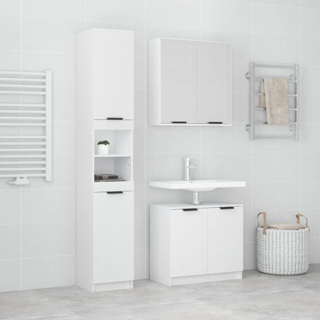 Berkfield Home 3 Piece Bathroom Cabinet Set White Engineered Wood - image 1