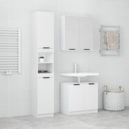 Berkfield Home 3 Piece Bathroom Cabinet Set White Engineered Wood - thumbnail 1
