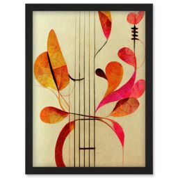 Artery8 Abstract Autumnal Boho Leaves & Musical Music Staff Lines Cream Pink Copper Yellow Artwork Framed Wall Art Print A4 in Black - thumbnail 1