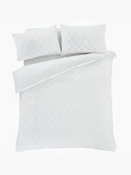 Catherine Lansfield 'Cosy Diamond' Soft & Warm Faux Fur Fleece Duvet Cover Set in White - Size: Super King - thumbnail 5