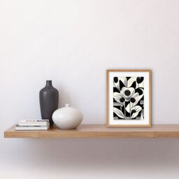 "Artery8 Wall Art Print Monochrome Black White Abstract Retro Flower Pattern Artwork Framed 9X7 Inch in Beige - Size: W7"" x H9""" - thumbnail 2