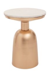 Orsina White Marble Top Gold Base Side Table, Contemporary End Table in Bottleneck Design, Sturdy Iron Base - thumbnail 2