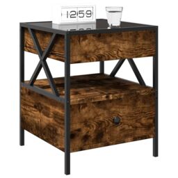 Berkfield Home Bedside Table with Infinity LED Smoked Oak 40x40x51 cm in Brown - Size: 40 x 40 x 51 cm - thumbnail 5