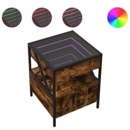 Berkfield Home Bedside Table with Infinity LED Smoked Oak 40x40x51 cm in Brown - Size: 40 x 40 x 51 cm - thumbnail 2