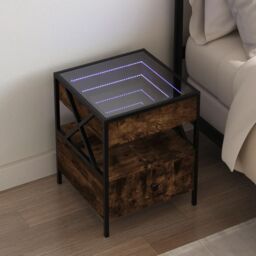 Berkfield Home Bedside Table with Infinity LED Smoked Oak 40x40x51 cm in Brown - Size: 40 x 40 x 51 cm - thumbnail 1