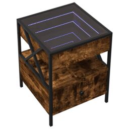 Berkfield Home Bedside Table with Infinity LED Smoked Oak 40x40x51 cm in Brown - Size: 40 x 40 x 51 cm - thumbnail 3