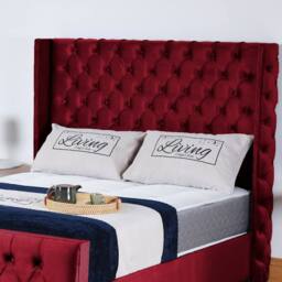 UK Bed Furniture Windsor Wingback Slatted Base Upholstered Bed with 48 Inch Headboard in Maroon - Size: Small Double - thumbnail 2