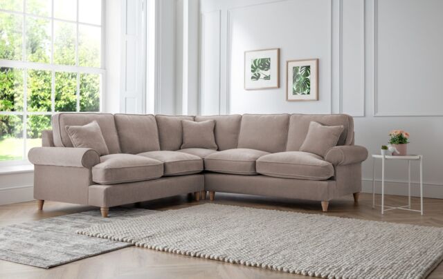 The Great Sofa Company Ezra Large Textured Velvet Corner Sofa - Scroll Arm in Taupe - image 1