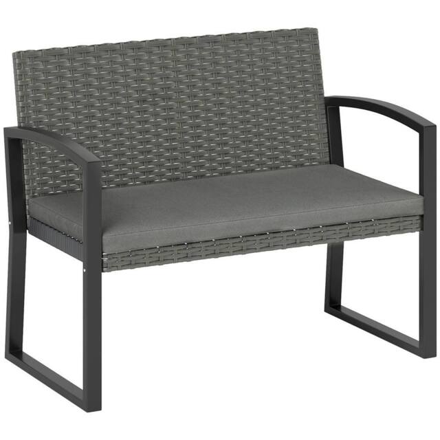 SPETLEK Grey 2 Seater Rattan Bench Cushioned Steel Frame Outdoor - Size: 100 cm x 80 cm - image 1