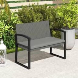 SPETLEK Grey 2 Seater Rattan Bench Cushioned Steel Frame Outdoor - Size: 100 cm x 80 cm - thumbnail 6