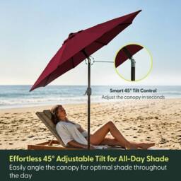 Keplin 2.7m Tilting Parasol Umbrella - Crank & Tilt Sun Shade with Cover in Dark Red - thumbnail 3