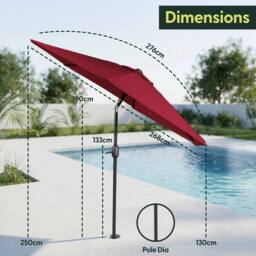 Keplin 2.7m Tilting Parasol Umbrella - Crank & Tilt Sun Shade with Cover in Dark Red - thumbnail 9