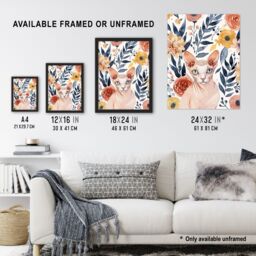 "Artery8 Sphynx Cat Lover Floral Watercolour Portrait Framed Wall Art - Size: W12"" x H16""" - thumbnail 3