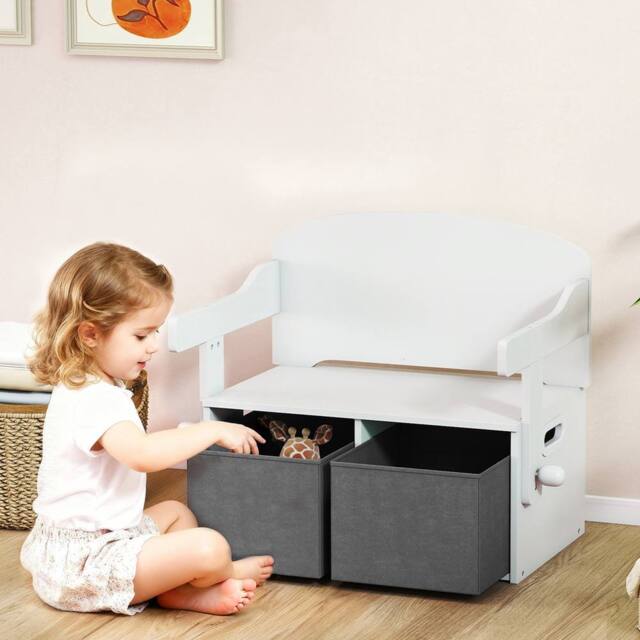 AIYAPLAY 3 in 1 Kids Storage Bench, Toddler Table & Chair Set, White - image 1