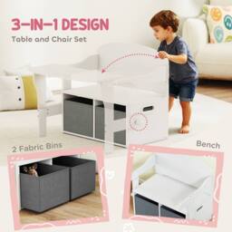 AIYAPLAY 3 in 1 Kids Storage Bench, Toddler Table & Chair Set, White - thumbnail 4