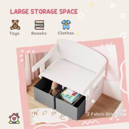 AIYAPLAY 3 in 1 Kids Storage Bench, Toddler Table & Chair Set, White - thumbnail 5
