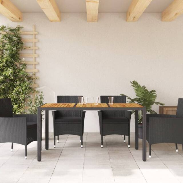 Berkfield Home Garden Table with Acacia Wood Top Black 150x90x75 cm Poly Rattan - Size: 150 x 90 x 75 cm - image 1