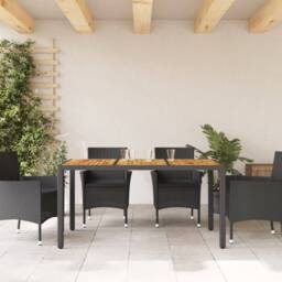 Berkfield Home Garden Table with Acacia Wood Top Black 150x90x75 cm Poly Rattan - Size: 150 x 90 x 75 cm - thumbnail 1