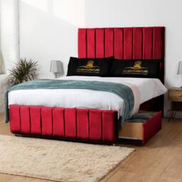 UK Bed Furniture Falcon Divan Bed Base with 26 Inch Headboard - No Storage in Maroon - Size: Small Double - thumbnail 2