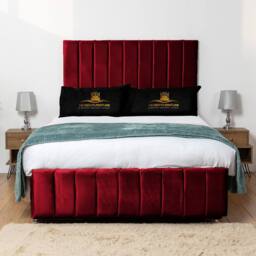 UK Bed Furniture Falcon Divan Bed Base with 26 Inch Headboard - No Storage in Maroon - Size: Small Double