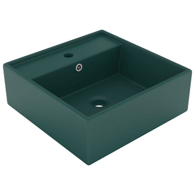 Berkfield Home Luxury Basin Overflow Square Matt Dark Green 41x41 cm Ceramic - image 1