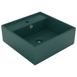 Berkfield Home Luxury Basin Overflow Square Matt Dark Green 41x41 cm Ceramic - thumbnail 1
