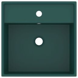 Berkfield Home Luxury Basin Overflow Square Matt Dark Green 41x41 cm Ceramic - thumbnail 3