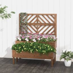 Costway Wood 2-Tier Raised Garden Bed with Trellis Elevated Planter Box Container w/ Leg in Brown - thumbnail 4