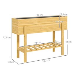 OUTSUNNY Wooden Raised Bed w/ Bed Liner, Storage Shelf, Natural Wood Finish - thumbnail 3