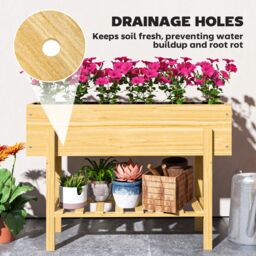 OUTSUNNY Wooden Raised Bed w/ Bed Liner, Storage Shelf, Natural Wood Finish - thumbnail 5