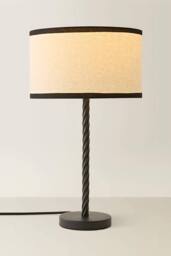 ValueLights Maura Natural Linen Black Trim Drum Shade Matte Black Twist Table Lamp - thumbnail 3