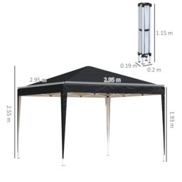 OUTSUNNY 3 x 3M Garden Pop Up Gazebo Height Adjustable Marquee Party Tent Wedding Canopy with Carrying Bag in Black - thumbnail 3