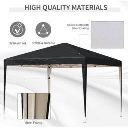 OUTSUNNY 3 x 3M Garden Pop Up Gazebo Height Adjustable Marquee Party Tent Wedding Canopy with Carrying Bag in Black - thumbnail 4