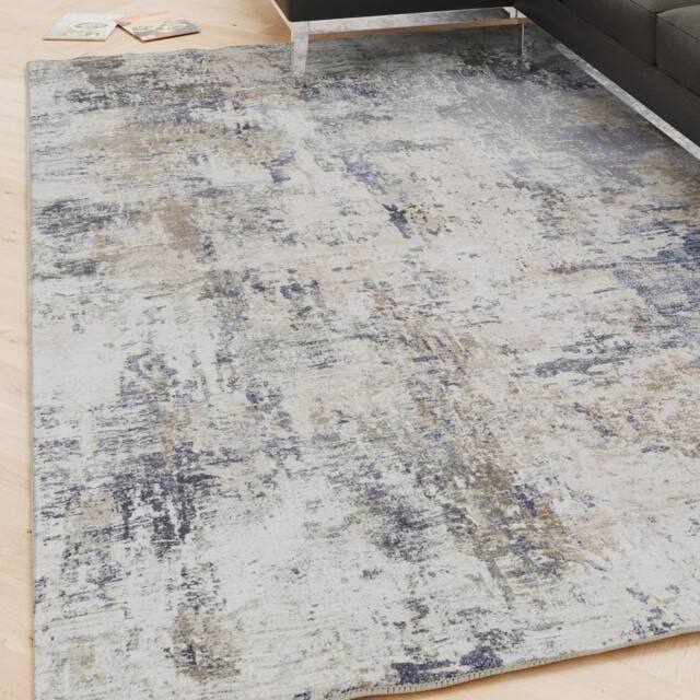 Kukoon Blue Abstract Soft Chenille Washable Living Room Area Rug in White - Size: 80 cm x 150 cm - image 1