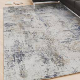 Kukoon Blue Abstract Soft Chenille Washable Living Room Area Rug in White - Size: 80 cm x 150 cm - thumbnail 1