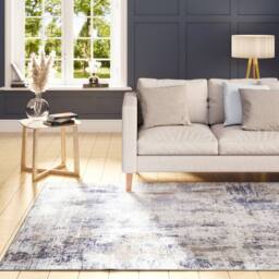 Kukoon Blue Abstract Soft Chenille Washable Living Room Area Rug in White - Size: 80 cm x 150 cm - thumbnail 2