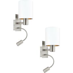 Loops 2 PACK Wall Light Satin Nickel Shade White Copper Fabric E27 LED 1x40W 1x3.5W - thumbnail 1